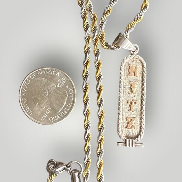 Sterling Silver 925 Egyptian Cartouche Pendant “RITZ” with Rope Chain 18 in - Picture 9 of 9
